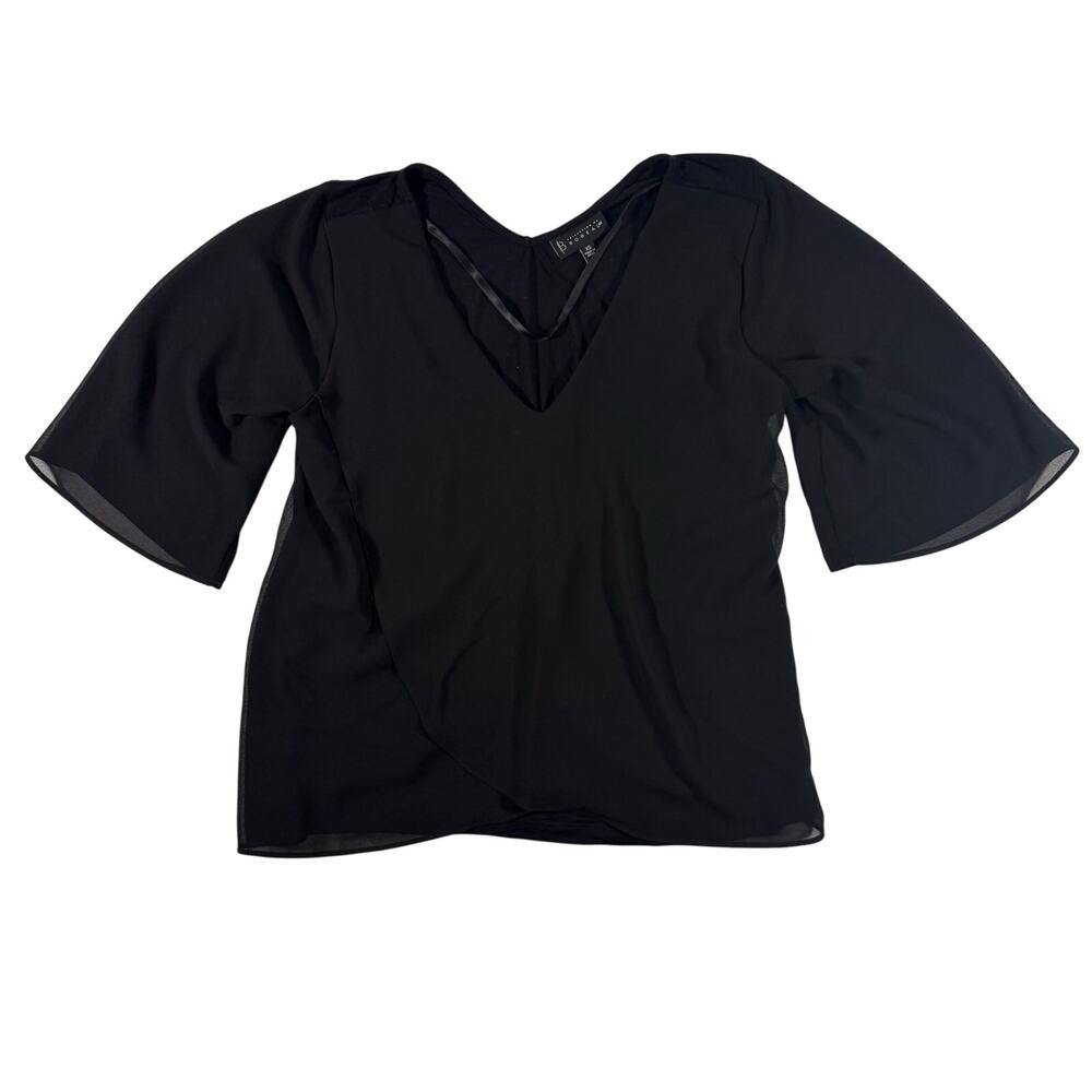 Bobeau Women'x XS Black Chiffon Layered Blouse Half Sleeve